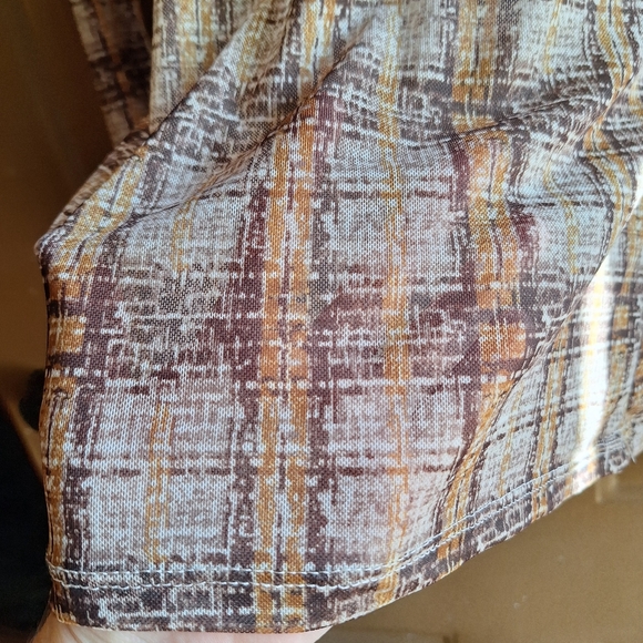 Willow + Root Buckle brown Plaid semi sheer mesh Mock neck top retro 70s Fall - Picture 5 of 9
